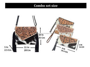 Usine directe usiné à la main en cuir de vachette grande capacité frange sac à bandoulière et porte-carte embrayage 2 pièces ensembles combinés - Product Image 2