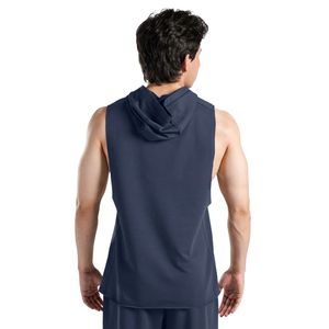 Navy Perform Hooded Tank Men's Sleeveless Gym Hoodie <b>Vest</b> Cotton Workout Training Fitness Bodybuilding <b>Stringer</b> Athletic Muscle - Product Image 2