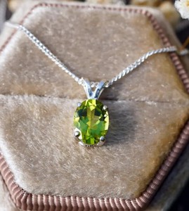 Natural Peridot Oval Pendant Necklace 925 Sterling <b>Silver</b> Green Gemstone Jewelry Dainty Minimalist Anniversary Gift for Women - Product Image 1
