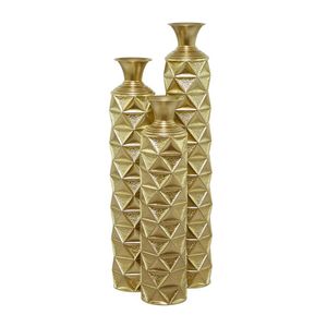 Ensemble de vases en laiton moderne, 3 pièces, faits à la main, décoration de table, finition dorée, motif géométrique - Product Image 4