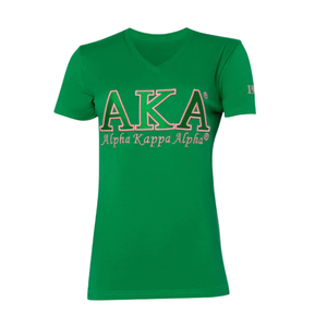 เสื้อยืดปักลาย AKA สีเขียว พรีเมียมคอตตอน คอวี แขนสั้น เนื้อผ้านุ่ม ระบายอากาศได้ดี สไตล์ลำลอง แฟชั่นสำหรับผู้หญิง - Product Image 1