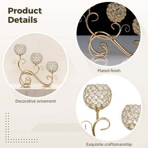 Candélabre doré avec trois boules de cristal en dessus, décoration d'intérieur - Product Image 5