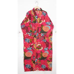 ชุดคลุมกิโมโนผ้าฝ้ายลายดอกโบโฮ ชุดคลุมอาบน้ำพิมพ์ลายบล็อกยาว ชุดคลุมลำลองน้ำหนักเบา ชุดคลุมผูกเอว ชุดคลุมสำหรับใส่พักผ่อน ชุดคลุมผ้าฝ้าย - Product Image 1