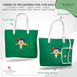 Eastern Star <b>Masonic</b> Green Waterproof Zipper Tote Bag | Embroidery Design Unisex <b>Masonic</b> Regalia <b>Gift</b> for Members - Product Image 2