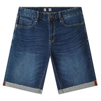 Shorts en jean pour hommes, décontractés, longueur genou, bleu foncé délavé, bermuda à revers, taille élastique, 100% coton, streetwear, vente en gros, devant