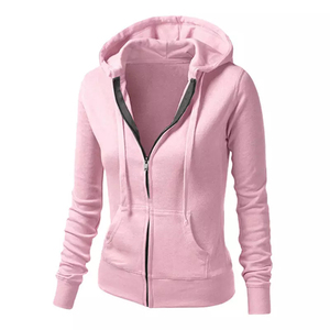 Sweat-shirt à capuche zippé bleu roi pour femme, couleur unie, manches longues, en molleton de coton, pull-over pour l'automne - Product Image 3