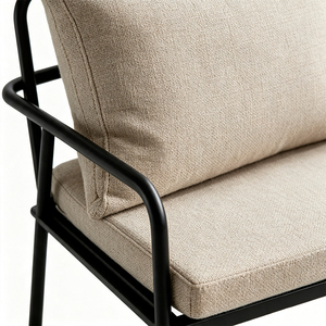 Modern <b>Outdoor</b> Patio Furniture Set Black Metal Frame Garden <b>Sofa</b> with Beige Cushions - Product Image 6