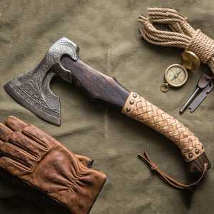 Best Price Handmade Industrial Grade Viking Axe <b>Wood</b> <b>Wrapped</b> OEM ODM Bearded Hatchet Factory Direct Wholesale Camping Carbon - Product Image 2