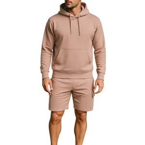 Ensemble de survêtement décontracté d'hiver pour homme, haut à capuche et short, 100 % coton, séchage rapide, couleurs contrastées, logo personnalisé, vente en gros - Product Image 1