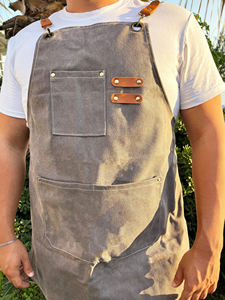 Tablier de luxe robuste en toile cirée et cuir avec fermeture éclair, bretelles réglables croisées pour chef, barbier, charpentier, atelier LCA-0022 - Product Image 4