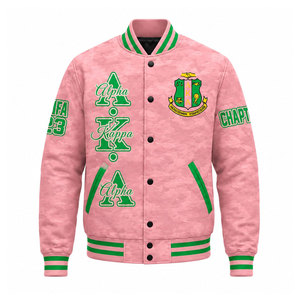 อัลฟ่า |   เสื้อแจ็คเก็ตวาร์ซิตี้ผู้หญิง Aka Sorority Pretty Women สีเขียวและชมพู แต่งกระดุมด้านหน้า พร้อมโลโก้ - Product Image 2