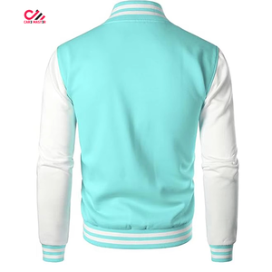 CARE MASTER <b>Men's</b> Varsity <b>Jacket</b> Turquoise <b>White</b> Color Block Stand Collar Casual Autumn Polyester Regular Fit Button Closure - Product Image 2