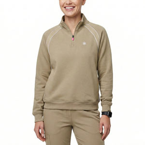 Veste de travail en molleton personnalisable avec logo, col montant, fermeture éclair quart, manches raglan, pull doux et extensible pour infirmières - Prix de gros - Product Image 1