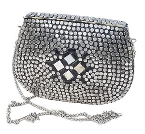 Handmade Golden Kundan Stone Clutch/Ethnic Metal Party Bag for Women Detachable Chain - Product Image 4