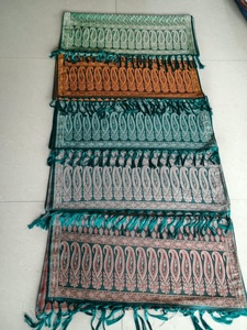 Peacock <b>Green</b> <b>Silk</b> Shawl for Women Traditional Long Scarf with Silver Paisley Woven Pattern and Tassels - Product Image 3