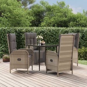Conjunto de Comedor de Jardín de Mimbre para Exteriores, 4 Plazas, Resistente a la Intemperie, Diseño Contemporáneo, Estructura Gris con Cojines - Product Image 3