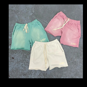 Shorts pour homme 2026 en toile 100% coton épais, style vintage, décontracté, délavé à l'acide, avec taille élastique, ourlet brut, personnalisable - Product Image 3
