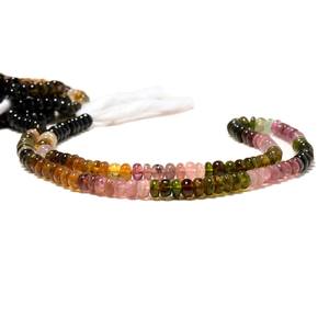 Perles Rondelles de Tourmaline Naturelle Multicolore Lisses Rose Vert Brun Noir – Fil de Pierres Précieuses en Tourmaline - Product Image 2