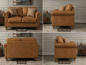 Premium Mid Century Modern Genuine Leather 2 Seater <b>Sofa</b> with Rolled Arms Nailhead Trim Wrinkle-free for Living Rooms Offices - Product Image 4