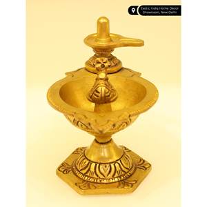 รูปปั้นทองเหลืองทำด้วยมือของ Nandi Diya พร้อม shiva linga ของตกแต่งบ้านผลิตในอินเดีย - Product Image 2