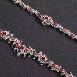 Mens Punk Style 925 Silver Rhodium Plated <b>Statement</b> <b>Necklace</b> with Red Crystal Rhinestones Spike Design Everyday Wear for Sale - Product Image 3