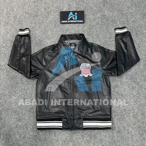Chaqueta de Cuero PU Negra de Alta Calidad para Hombre Avirex con Diseño de Bordado en Parche, Cuello Camisero, Chaqueta de Cuero Avirex para Hombre - Product Image 1