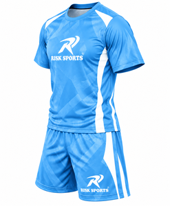 Conjunto de Uniforme de Fútbol Azul Claro, Manga Corta, Equipación de Entrenamiento Estampada, 100% Poliéster, Secado Rápido y Transpirable - Product Image 3