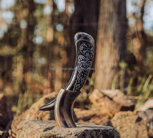 Large Custom Buffalo <b>Horn</b> From India Viking Drinking <b>Horn</b> with Stand Agate Style Animal Decoration for <b>Drinks</b> - Product Image 4