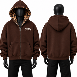 Sudadera con Capucha Reversible con Estampado Animal, Forro Polar Suave, Color Marrón, Diseño Personalizado, Ropa Urbana, Marca Privada, B2B, EE. UU. - Product Image 2