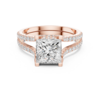 Bague de fiançailles pour femme en or massif 14 carats avec diamant taille princesse, sertissage pavé, style classique