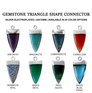 Pendentif en cristal triangulaire |   Connecteur en argent plaqué avec pierres précieuses |   Composants de bijoux en pierre naturelle |   Fournitures pour colliers faits à la main - Product Image 1