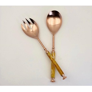 Couverts décoratifs or rose avec manche en résine créative, cuillère de service, fourchette, spatule à salade en acier, ustensiles de cuisine, cuillère à salade, vaisselle - Product Image 2