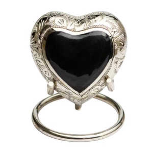 Elegante Urna Conmemorativa en Forma de Corazón con Acabado de Mármol Azul Océano, Borde de Latón Dorado Grabado a Mano y Base de Exhibición - Product Image 4