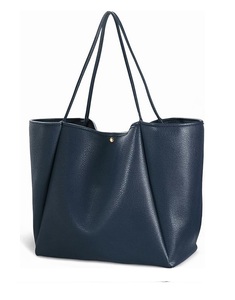 Bolso Tote Azul Marino para Mujer, Color Sólido, Microfibra, Cuero Sintético, Parte Superior Abierta, Estilo Minimalista, Uso Diario, Todas las Temporadas - Product Image 1