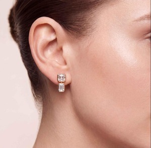 Boucles d'oreilles pendantes en or rose 9 carats de qualité supérieure avec diamants de laboratoire taille Asscher et taille Radiant, 9,52 CTW - Product Image 5