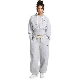 Conjunto de Sudadera Corta con Detalle de Corsé y Pantalones Anchos de Cintura Ajustada para Mujer, Chándal Personalizado de Felpa de Algodón Grueso - Product Image 1