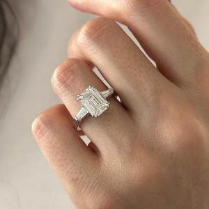 4 Carat <b>Emerald</b> Cut E VVS2 Lab Diamond 3 Stone <b>Ring</b> , Tapered Baguette Three Stone, White Gold , IGI Certified - Product Image 6