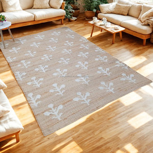 Sustainable Bohemian Jute Carpet With Moroccan Kilim Pattern Handloom Natural Foldable Fiber Area <b>Rug</b> India - Product Image 1