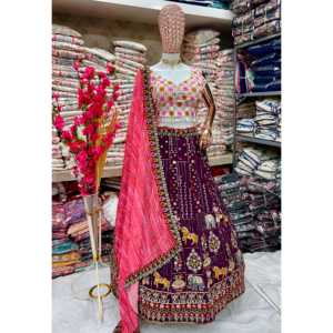 Lehenga Choli Morado de Diseñador Kavya Fab para Fiestas y Bailes de Graduación con Bordado - Product Image 6