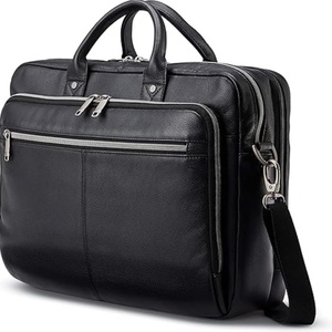 Smart Carry Black Leather Briefcase for Men Business Laptop <b>Bag</b> Functional Office <b>Work</b> <b>Bag</b> with Organized Compartments - Product Image 1