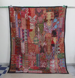 Tapiz de Pared de Algodón Bordado Indio Vintage, Colorido, Estilo Bohemio, Textil de Retazos, Arte Textil, Colcha para Boda, Alta Calidad - Product Image 4