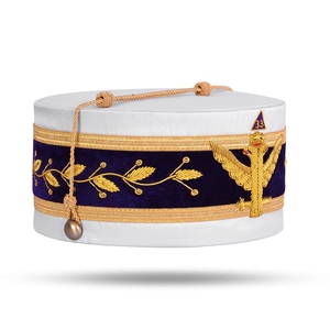Premium Scottish Rite 33rd Degree Crown <b>Cap</b> White Velvet Gold Bullion Hand Embroidered Regalia <b>Hat</b> Freemason - Product Image 1