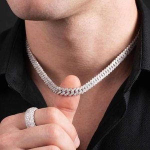 Luxury Moissanite Cuban Link <b>Chain</b> Necklace <b>Iced</b> <b>Out</b> Hip Hop 925 Silver Statement Jewelry Gift for Men Women Sparkling Premium - Product Image 3