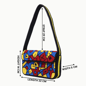 Handmade Bohemian Beaded <b>Shoulder</b> Bag Multicolor Geometric Pattern Black <b>Strap</b> Women Magnetic Closure Handbag Wholesale - Product Image 2