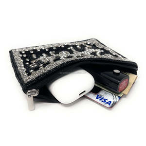 Monedero de cristal negro con pedrería y cuentas, mini cartera con cremallera para competición, regalo para mamá de bailarina, accesorio de boutique al por mayor - Product Image 2