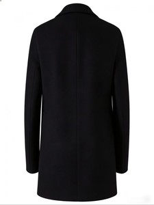 Manteau long pour homme en laine/polyester, col à revers, simple boutonnage, coupe classique, noir, anti-plis - Product Image 2
