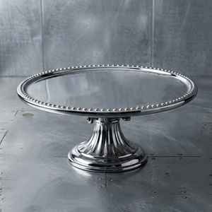 Pedestal de Pastel de Metal Plateado Moderno y Lujoso, Elegante Base para Exhibición de Postres con Borde de Perlas, Plato para Pastel de Boda Cromado, Centro de Mesa - Product Image 1