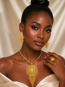 Designer Dubai Style 18K Gold Plated Brass Flower Pendant Necklace Set with Box Chain for Women's Wedding Fashion Jewelry - Product Image 3