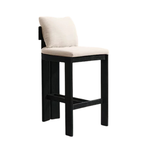 Modern Black Teak Wood Bar <b>Stool</b> with Upholstered Backrest Padded <b>Seat</b> and Sturdy Footrest for Kitchen Island Restaurant - Product Image 6