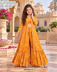 Mädchen Digital Bedrucktes Blumenmuster Airtex Chinon Salwar Kameez Bodenlanger Ethnischer Anzug - Product Image 4